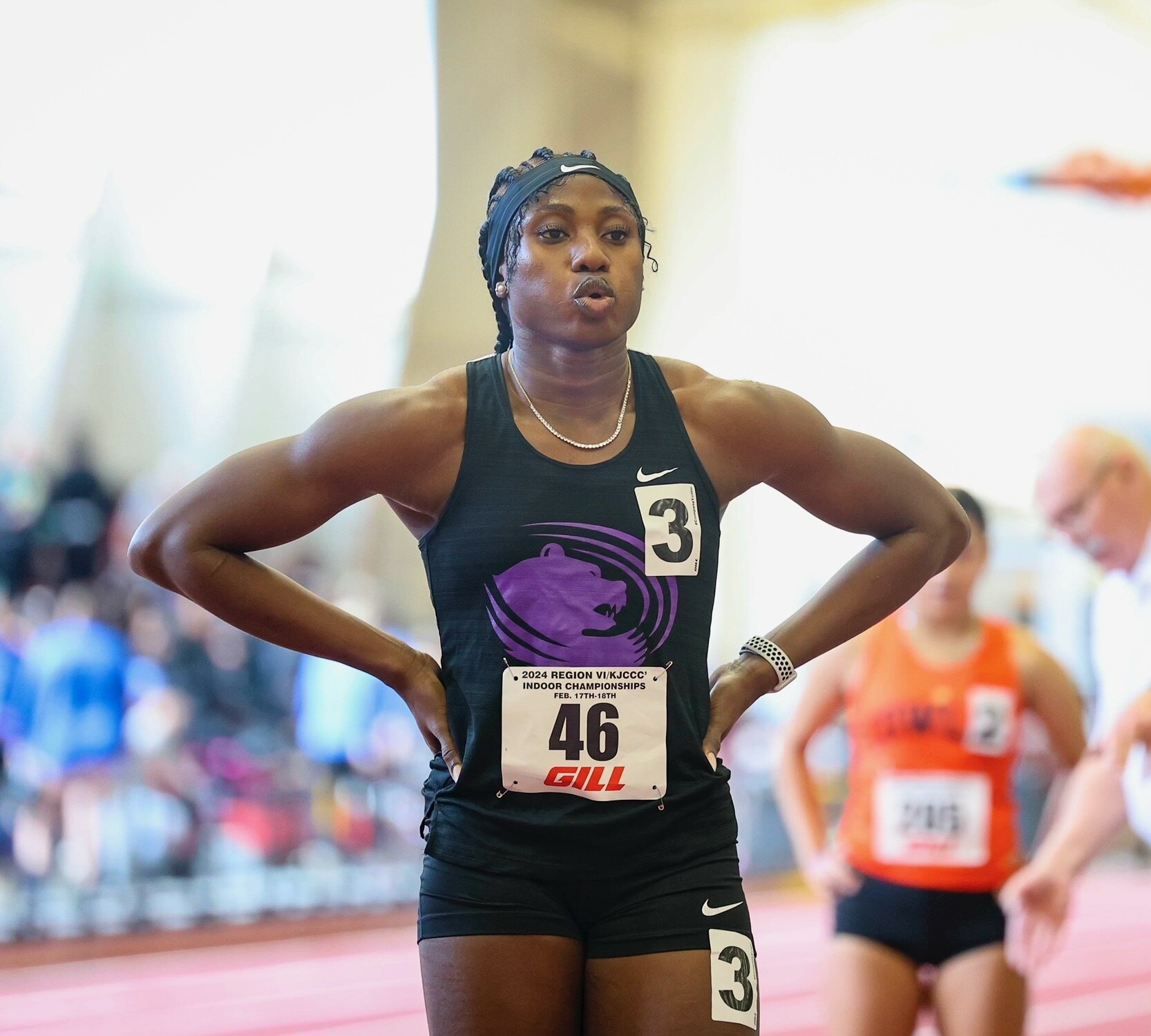 Butler Track team member catches her breath.